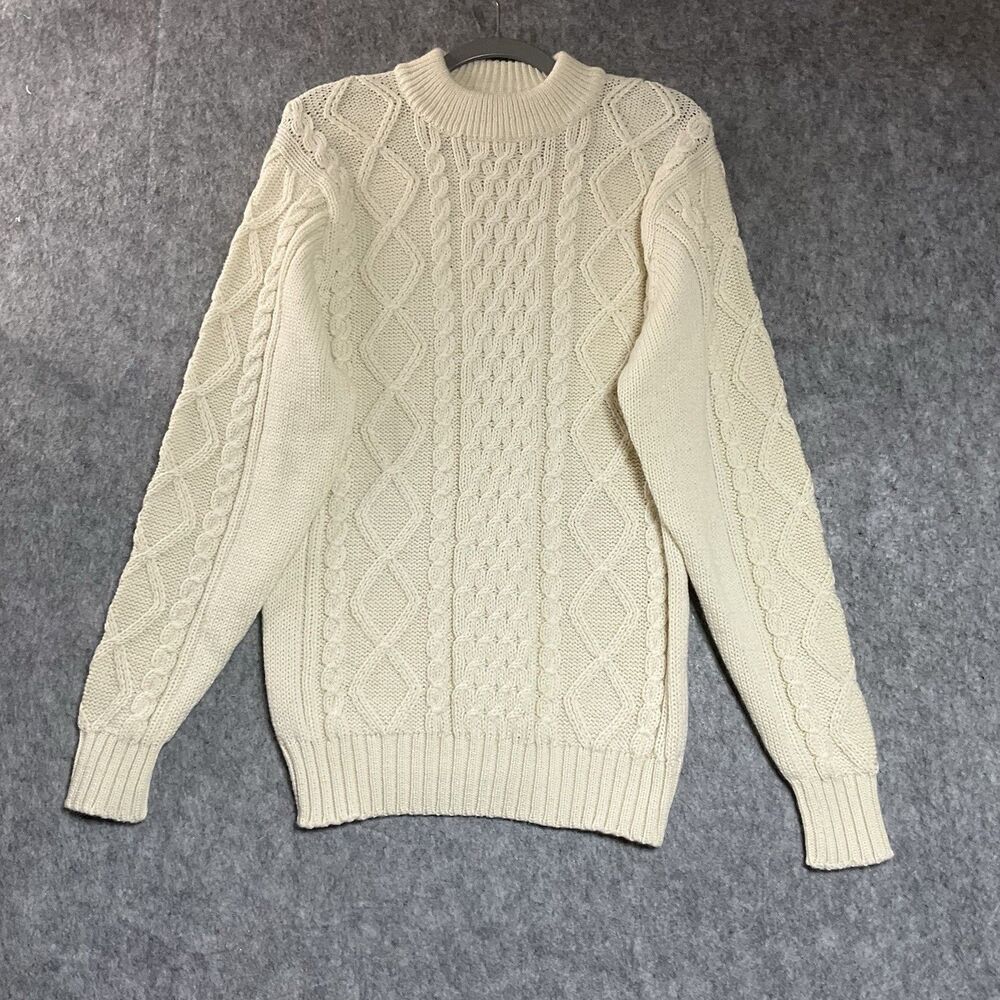Vintage Montgomery Ward Sweater Womens Medium Cream Cable Knit Pullover Classic